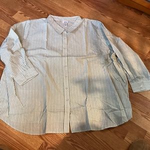 Only Necessities Blue & Green Striped Long Sleeve Button Up Big Shirt 5X